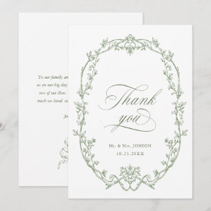 Carte De Remerciements Élégant Mariage Floral Orné Victorien Vert Sage