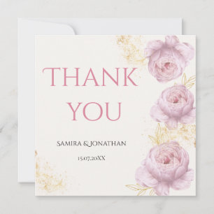 Carte De Remerciements Élégant Mariage floral paillettes or