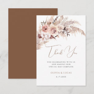 Carte De Remerciements Élégant Mariage Floral Pampas Boho Terracotta