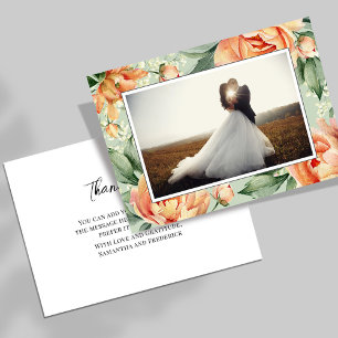 Carte De Remerciements Élégant Mariage floral Peach Photo