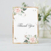 Carte De Remerciements Élégant Mariage Floral Pink Gold Script (Debout devant)