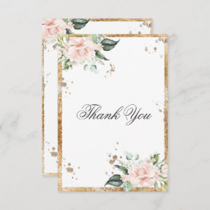 Carte De Remerciements Élégant Mariage Floral Pink Gold Script