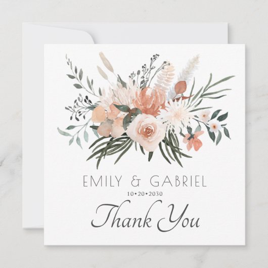 Carte De Remerciements Élégant Mariage floral rose pâle (Devant)