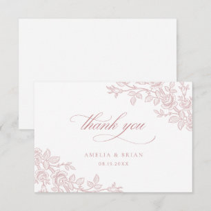 Carte De Remerciements Élégant Mariage Floral Rose Poussiéreux Vintage