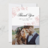 Carte De Remerciements Élégant Mariage Floral Script Photo (Devant)