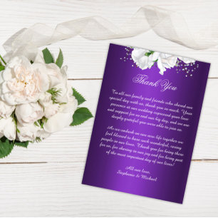 Carte De Remerciements Élégant Mariage floral violet et blanc