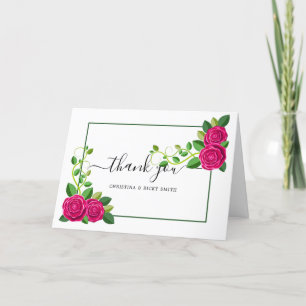Carte De Remerciements Élégant Mariage Fuchsia Rose Rose Bouquet Fleurs