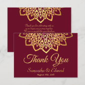 Carte De Remerciements Élégant Mariage Gold Flat de Bourgogne (Devant / Derrière)