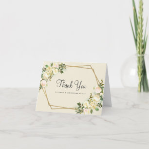 Carte De Remerciements Elégant mariage Gold Frame Rose Floral Aquarelle