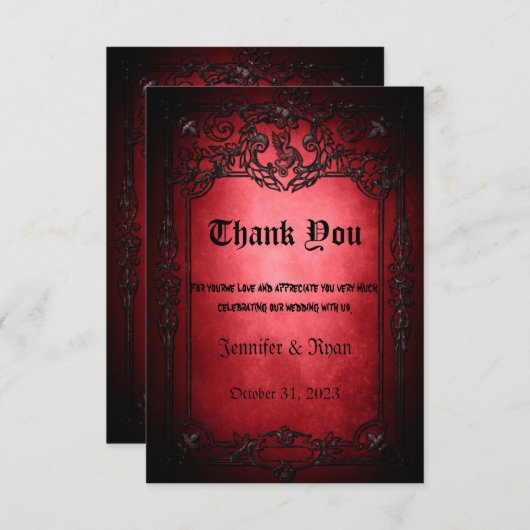 Carte De Remerciements Élégant mariage gothique (Devant / Derrière)