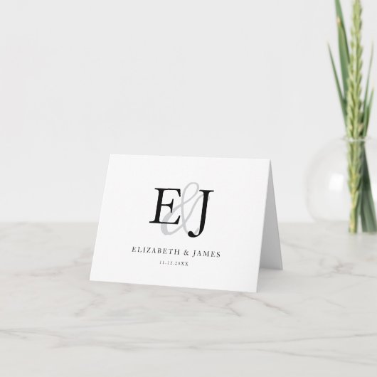 Carte De Remerciements Élégant Mariage initial d'un couple d'esperluette (Devant)