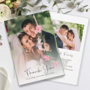 Carte De Remerciements Élégant mariage moderne avec écriture 2 faces