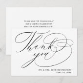 Carte De Remerciements Élégant Mariage Moderne Écriture Blanche Noire (Devant / Derrière)