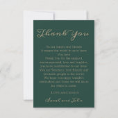 Carte De Remerciements Élégant Mariage moderne Emerald Green Script (Devant)