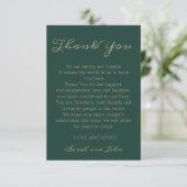 Carte De Remerciements Élégant Mariage moderne Emerald Green Script (Debout devant)