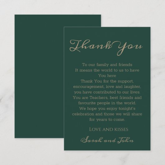 Carte De Remerciements Élégant Mariage moderne Emerald Green Script (Devant / Derrière)