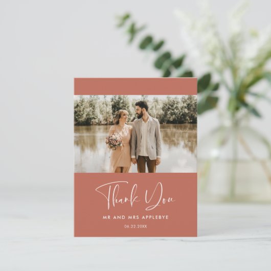 Carte De Remerciements Elégant mariage moderne en argile rouge photo Merc (Debout devant)