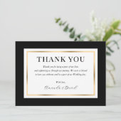 Carte De Remerciements Élégant Mariage moderne noir blanc et or (Debout devant)