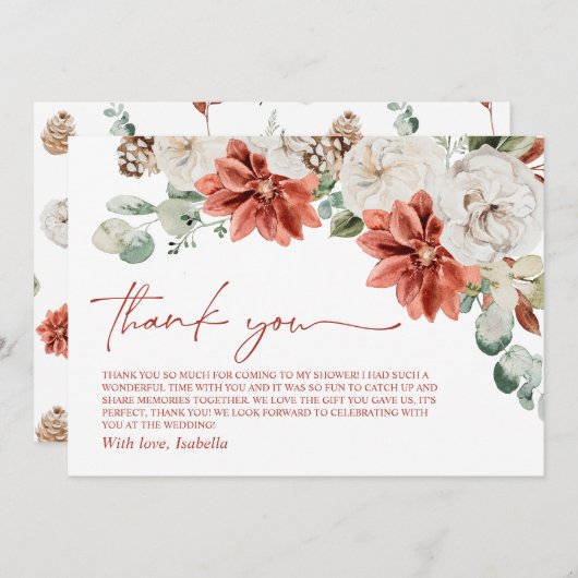 Carte De Remerciements Élégant Mariage Moderne Rouge Noël Hiver Shower de (Devant / Derrière)