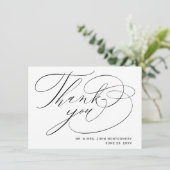 Carte De Remerciements Élégant Mariage Moderne Script Blanc Noir (Debout devant)