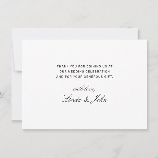 Carte De Remerciements Élégant Mariage Moderne Script Blanc Noir (Dos)