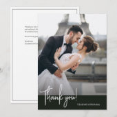 Carte De Remerciements Élégant Mariage noir Jet chic (Devant / Derrière)