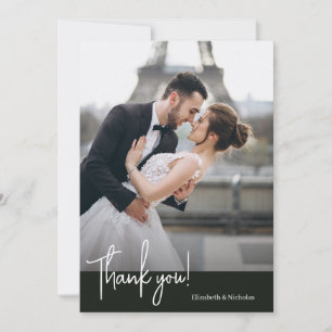 Carte De Remerciements Élégant Mariage noir Jet chic