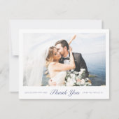 Carte De Remerciements Élégant Mariage photo de script bleu moderne (Devant)