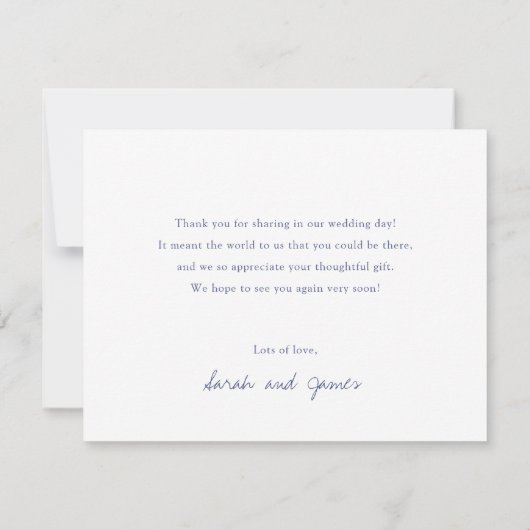 Carte De Remerciements Élégant Mariage photo de script bleu moderne (Dos)