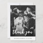 Carte De Remerciements Élégant Mariage photo de script noir et blanc (Devant)