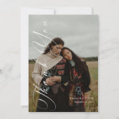 Carte De Remerciements Élégant Mariage photo de script vertical (Devant)