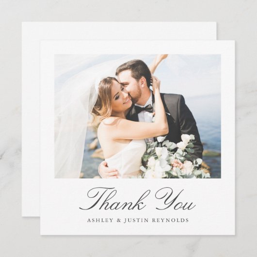 Carte De Remerciements Élégant Mariage photo de typographie (Devant / Derrière)