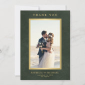 Carte De Remerciements Élégant mariage photo en or vert émeraude (Devant)