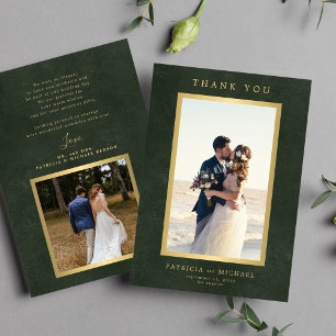 Carte De Remerciements Élégant mariage photo en or vert émeraude