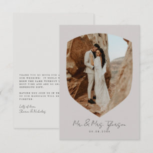 Carte De Remerciements Élégant Mariage photo encadré manuscrit