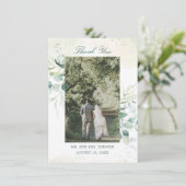 Carte De Remerciements Élégant Mariage photo Eucalyptus verdure (Debout devant)