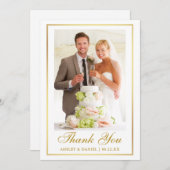 Carte De Remerciements Elégant mariage photo Gold Frame (Devant / Derrière)