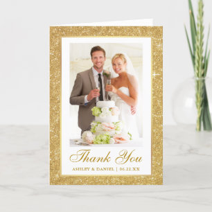 Carte De Remerciements Elégant mariage photo Gold Parties scintillant cad