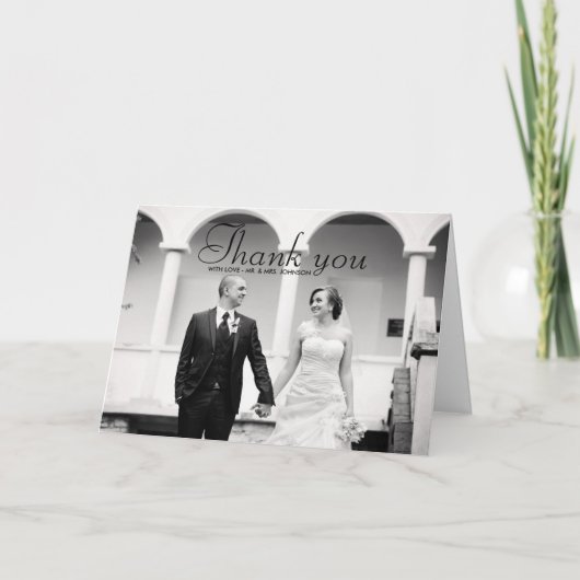 Carte De Remerciements Élégant Mariage photo noir et blanc (Devant)