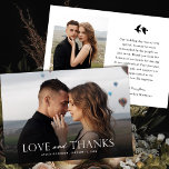 Carte De Remerciements Élégant Mariage photo noir et blanc | Oiseaux<br><div class="desc">Cette carte à plat de remerciement de mariage élégante et élégante dispose d'un modèle photo à fond saigné sur le devant, ainsi que la simple lecture de typographie, "Amour et Merci" en blanc. Un dégradé foncé vers le bas permet au texte de se démarquer de votre photo - il peut...</div>