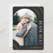 Carte De Remerciements Élégant Mariage photo noir et or (Devant)