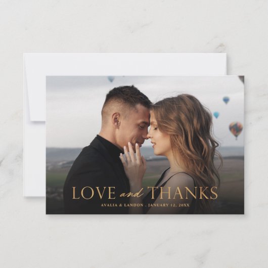 Carte De Remerciements Élégant Mariage photo noir et or | Oiseaux (Devant)