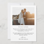 Carte De Remerciements Élégant Mariage photo simple (Dos)