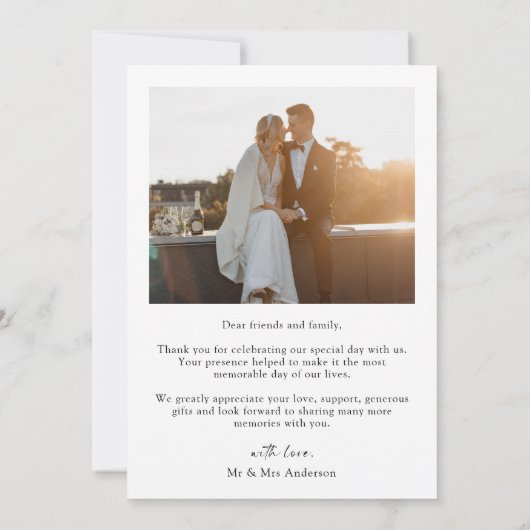 Carte De Remerciements Élégant Mariage photo simple (Dos)