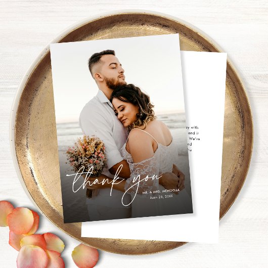 Carte De Remerciements Élégant Mariage photo simple et vertical moderne