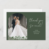 Carte De Remerciements Élégant Mariage photo vert (Devant / Derrière)