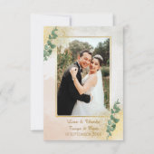 Carte De Remerciements Elegant Mariage photo Vert & Or (Devant)