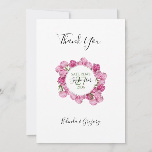 Carte De Remerciements Élégant Mariage Pink Peonies (Dos)