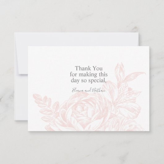 Carte De Remerciements Élégant Mariage rose blanc floral (Devant)