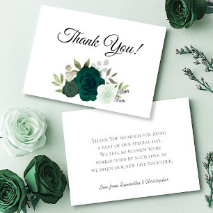 Carte De Remerciements Élégant Mariage Rose Emerald Green Boho